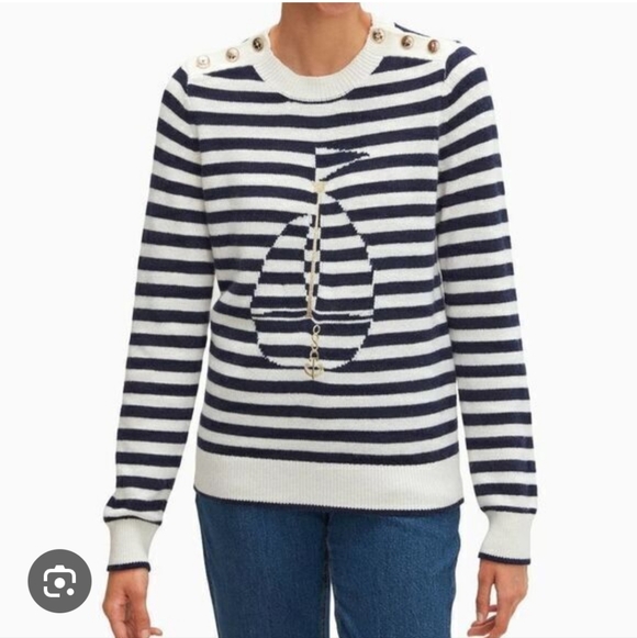 kate spade Sweaters - Kate SpadeNautical Striped Sweater - Navy and White With Gold Detailing Trim Sma